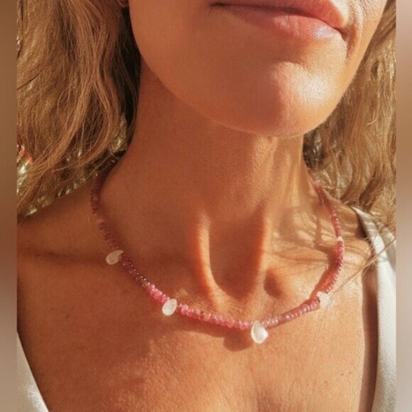 Pink Tourmaline & Moonstone Necklace Unique Handmade Necklace GORGEOUS & Unique - Picture 4 of 14